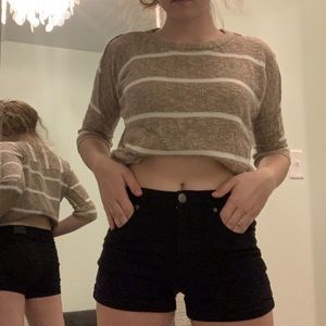 Tan and White Striped Sweater